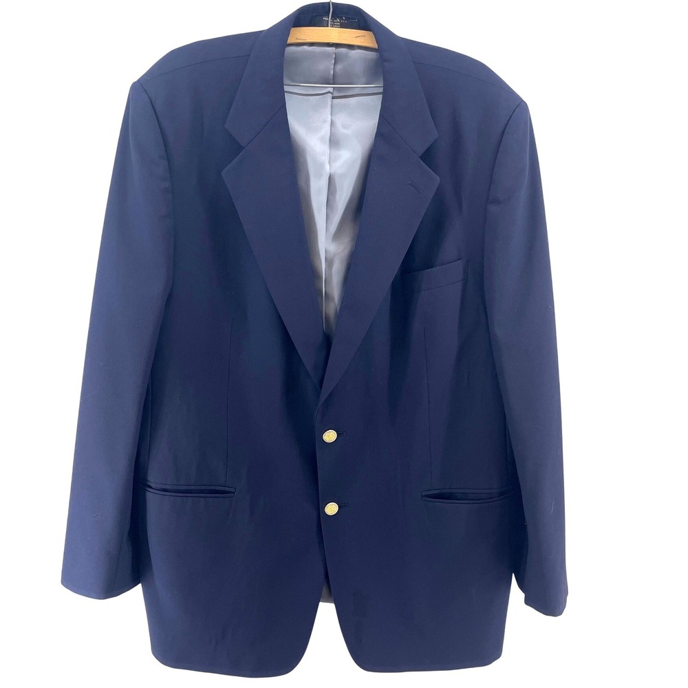 Vintage Navy Blazer 48L Wool Gold Button Classic‎ Preppy Sport Coat Regency